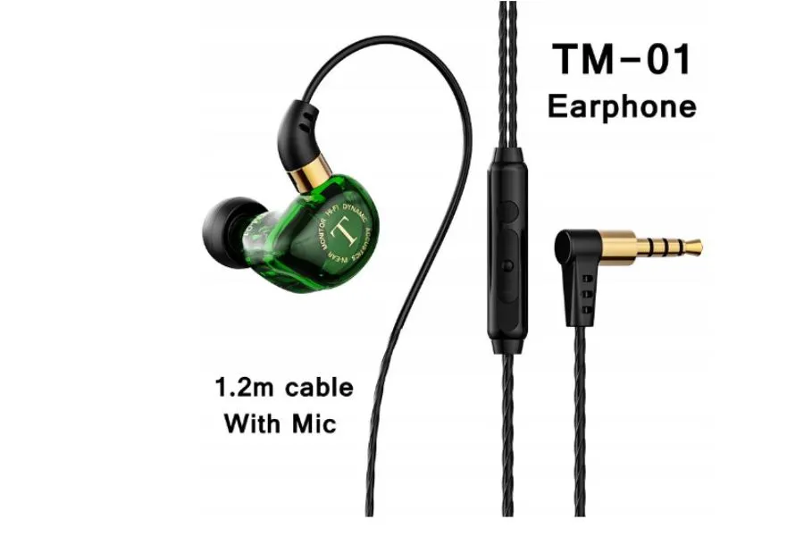 Zielone Sportowe Słuchawki Przewodowe Tm-01 z Systemem E, Przewodowe